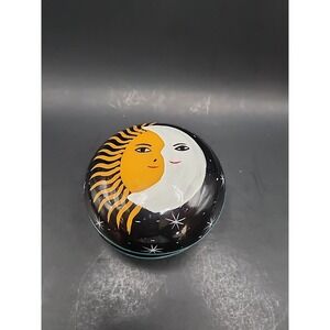 HandpaintedTalavera Pottery Small Eclipse Moon Sun Trinket Box 3.25" X 2.5"
